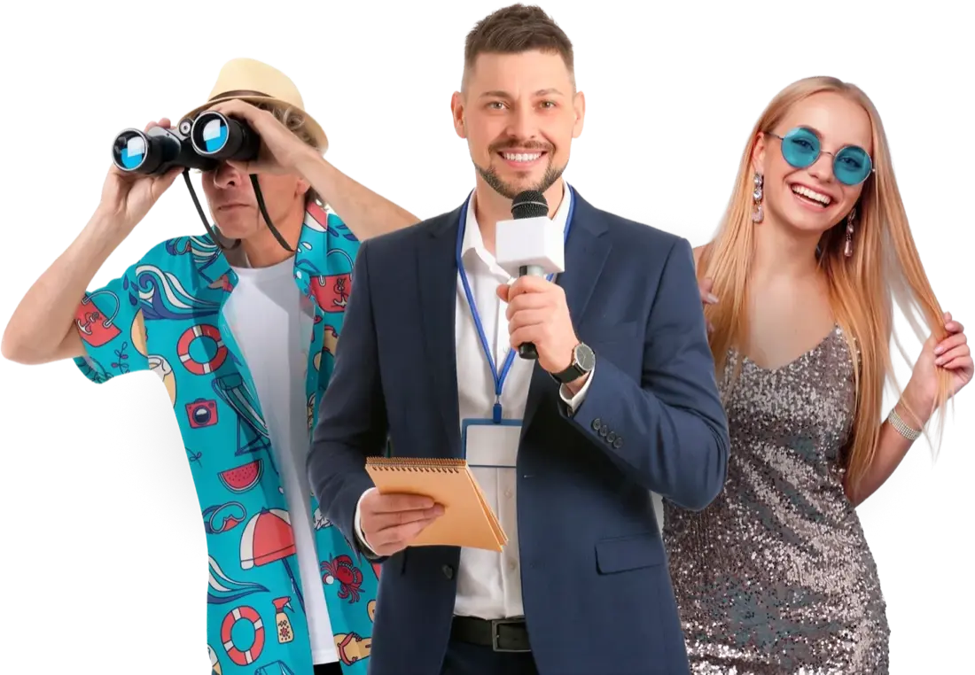 Ведущий с микрофоном и гости мероприятия